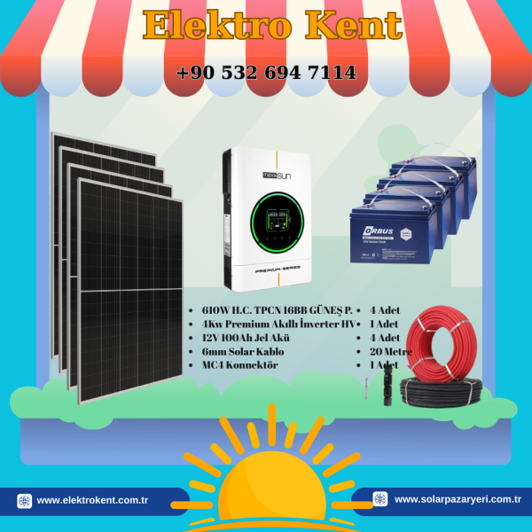 4 Panel (610Wp) 4000WE Off-Grid (24V) Solar Paket