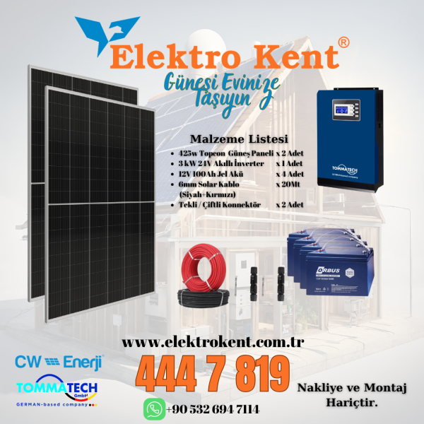 2 Panel (425Wp) 3KWE Off-Grid (24V) Solar Paket